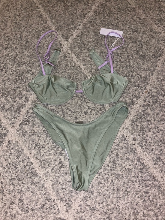 Bright Swimwear Other - Mauve-Trim Sage Green Bikini Set